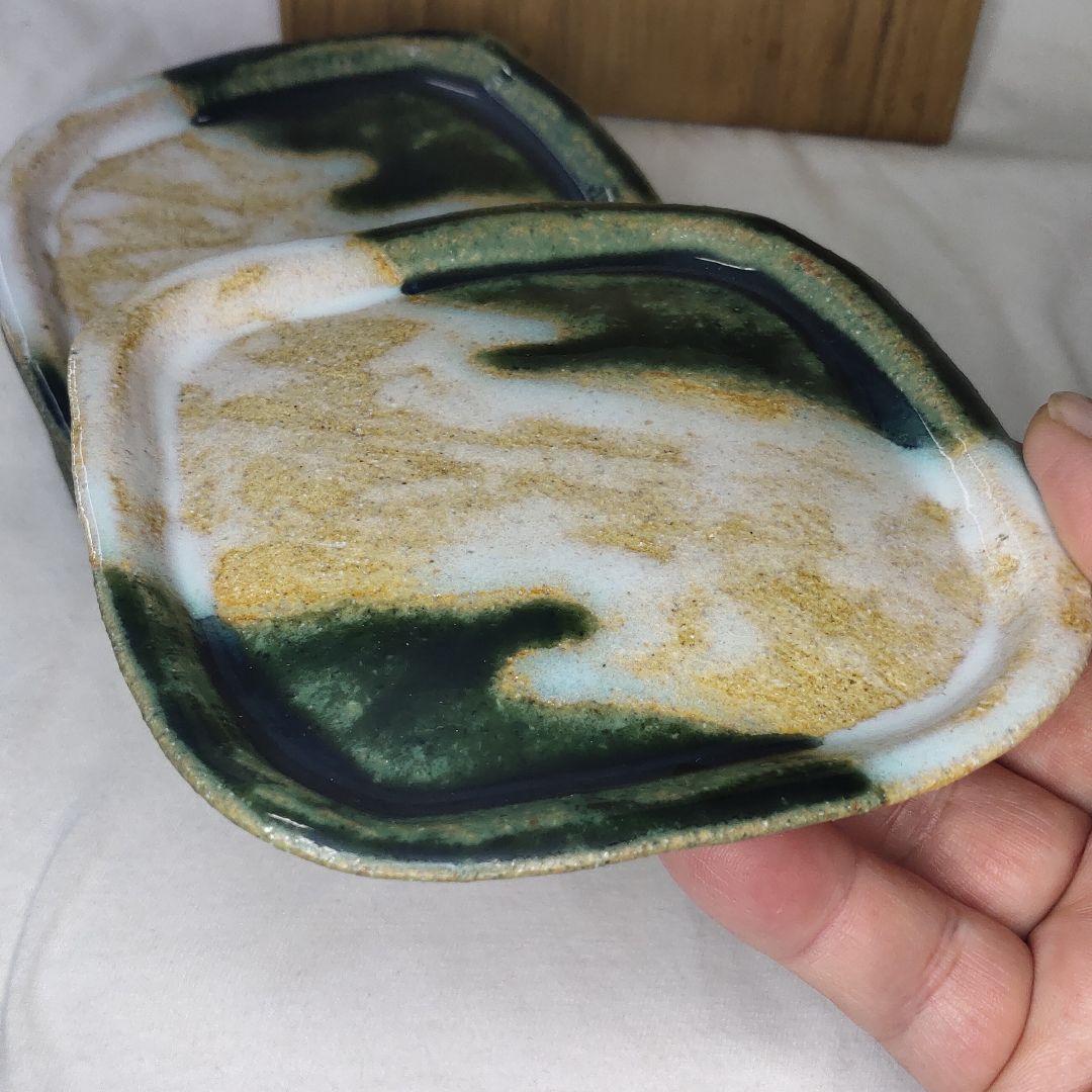 Ohhi ware Meiji plate Chogakuzo Co-box Oribe glaze Thin